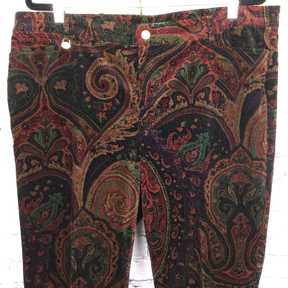 Lauren Ralph Lauren 90s Vintage Paisley Midrise Soft Straight Leg Brown Pant 16W - Picture 3 of 15
